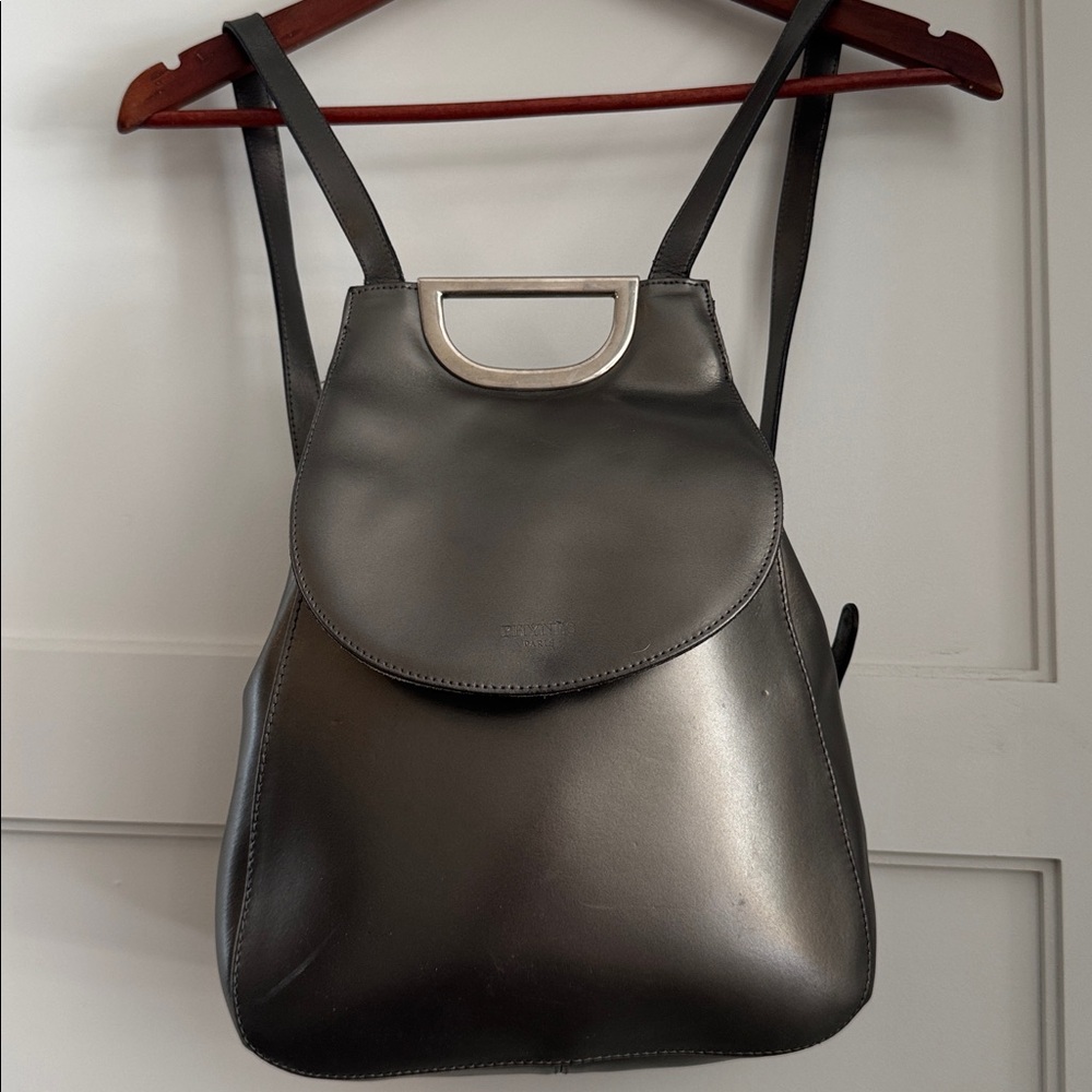 Vintage PHYNES PARIS Gray Leather Backpack Purse